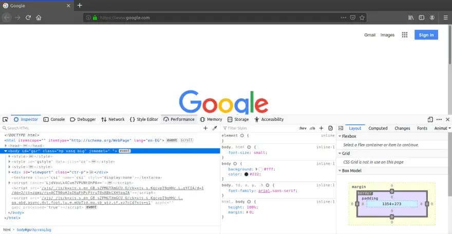 developer tools screenshot