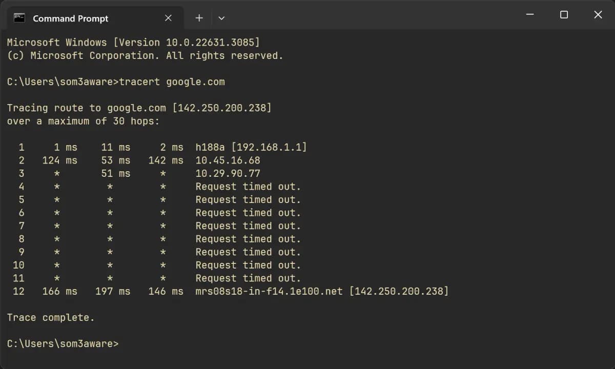 traceroute run on windows