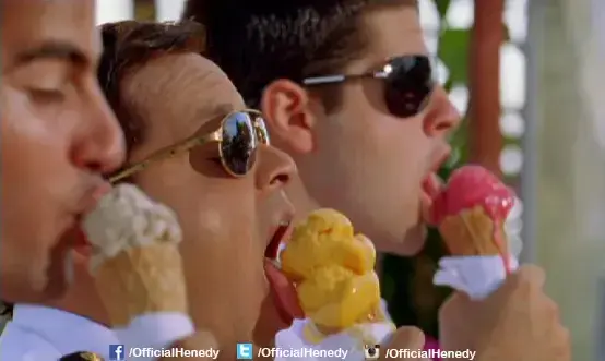 three men eating ice cream