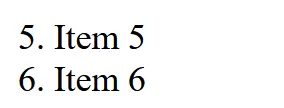 an ordered list with two items starting from numer 5